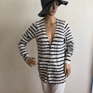 Lucky Brand Live In Love Denim Blue Striped Cardigan Size M